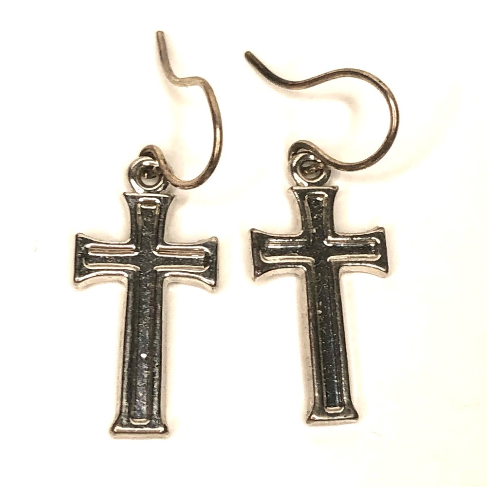 Gold Plated Over Silver Channeling Cross Dangle hook Earrings Modified